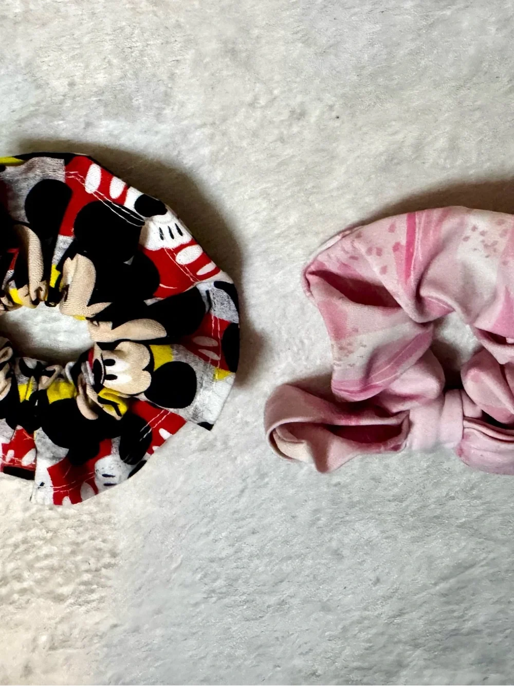 Kids Pink Bow Minnie Mouse Scrunchie and Black-Red Mickie Mouse Hair Tie